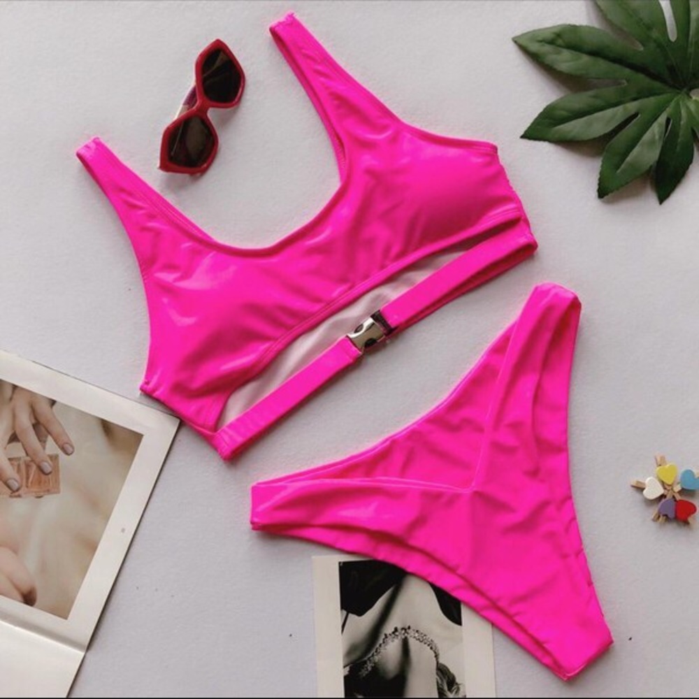 Hot Pink Buckle Bikini Set - Picture 4 of 6